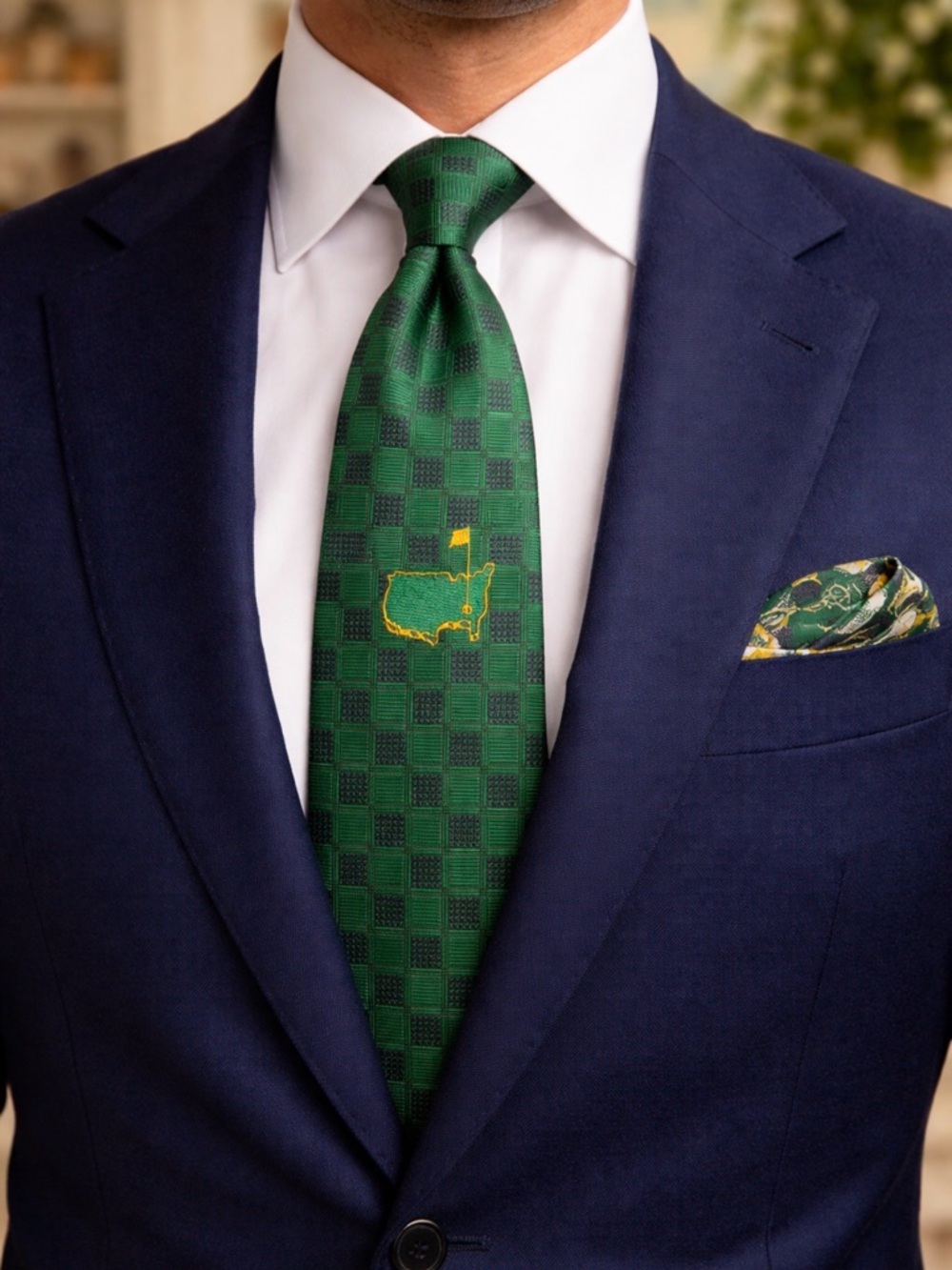 Augusta National The Masters silk handmade green/navy tie